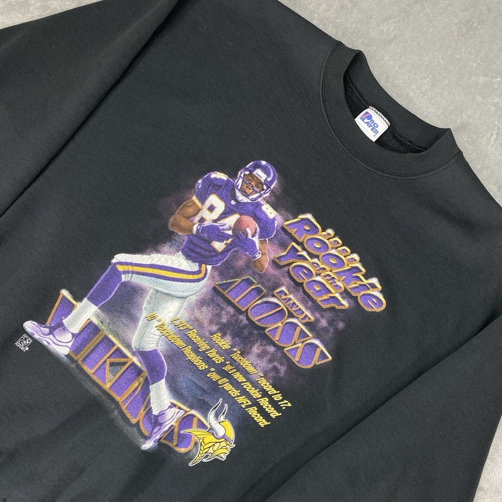 Vtg Randy Moss Sweatshirt Mens XXL Black‎ 90s Vikings Rookie of the Year NFL USA